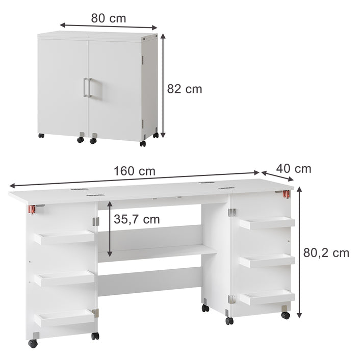 Vicco Tavolo da cucito Bianco 160 x 80.2 cm con 6 ripiani