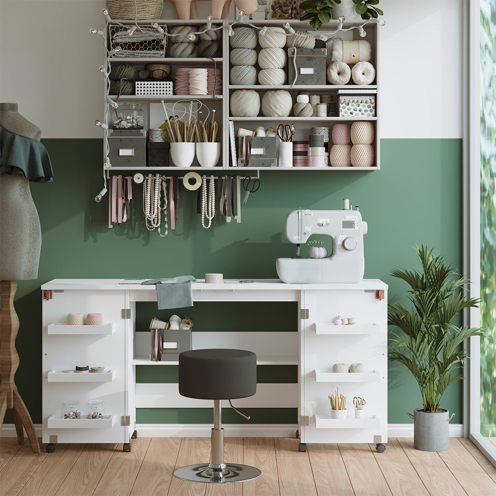 Vicco Tavolo da cucito Bianco 160 x 80.2 cm con 6 ripiani