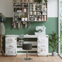 Vicco Tavolo da cucito Bianco 160 x 80.2 cm con 6 ripiani