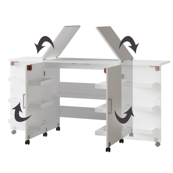 Vicco Tavolo da cucito Bianco 160 x 80.2 cm con 6 ripiani