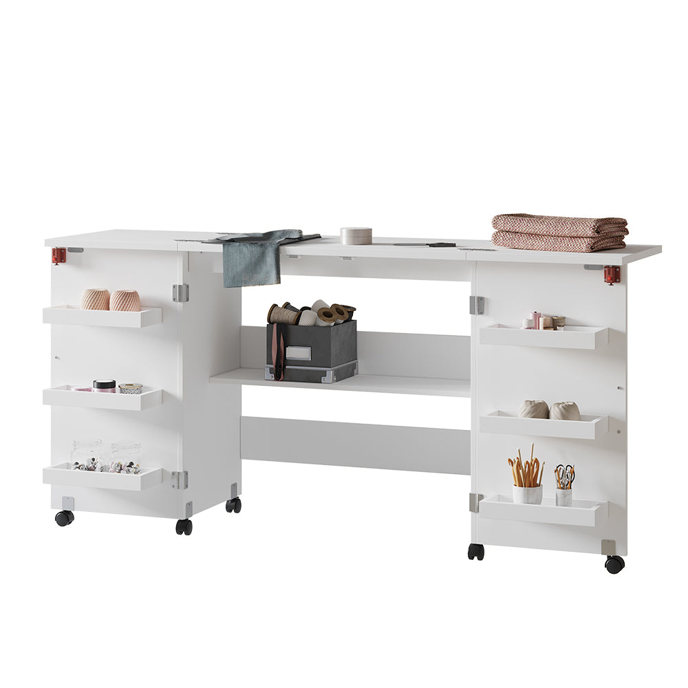 Vicco Tavolo da cucito Bianco 160 x 80.2 cm con 6 ripiani