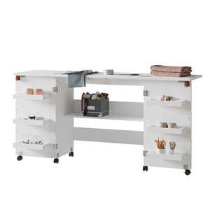 Vicco Tavolo da cucito Bianco 160 x 80.2 cm con 6 ripiani