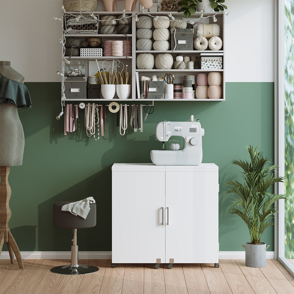 Vicco Tavolo da cucito Bianco 160 x 80.2 cm con 6 ripiani