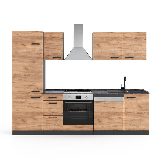 Vicco Cucina componibile Quercia dorata/antracite 270 cm Senza piano di lavoro, con colonna