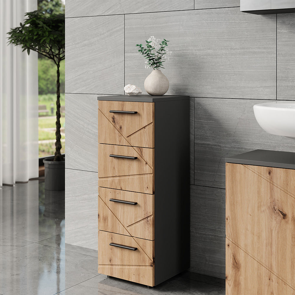 Vicco Mobiletto midi Antracite/Artisan 30 x 81 cm con 4 cassetti