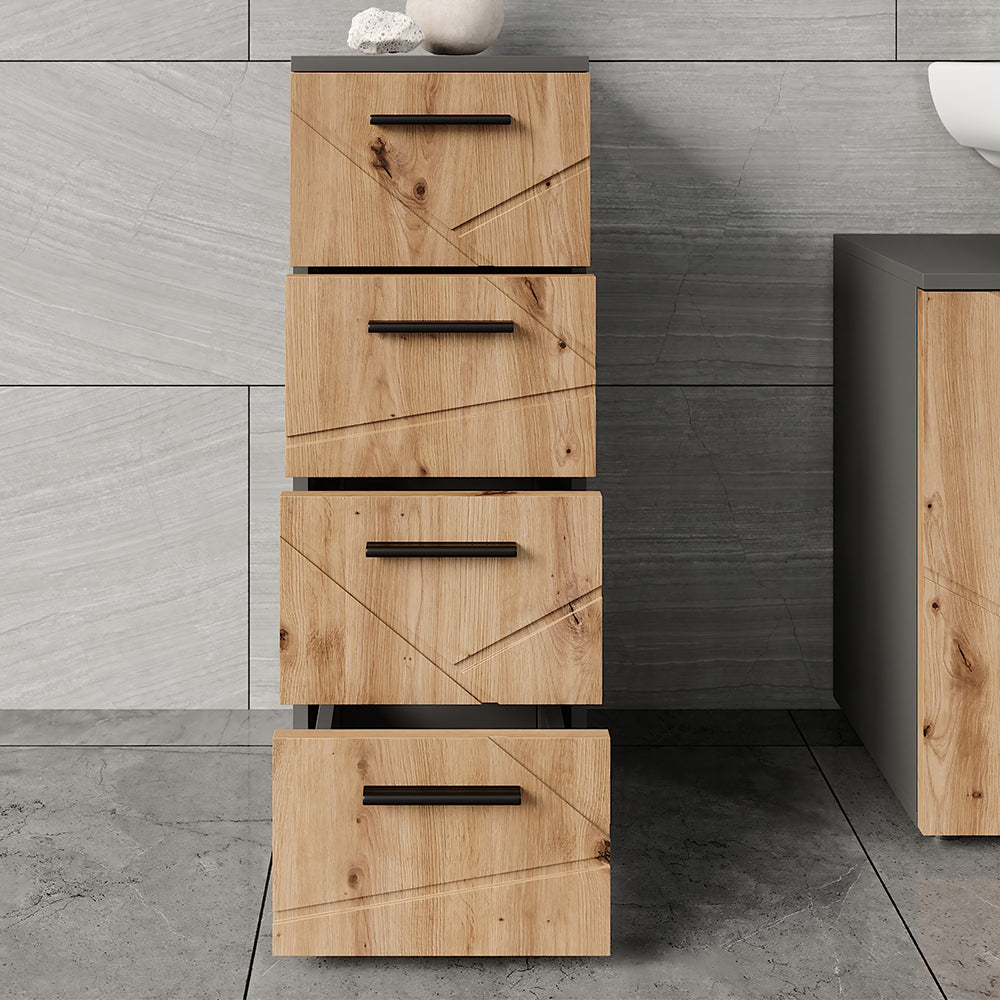 Vicco Mobiletto midi Antracite/Artisan 30 x 81 cm con 4 cassetti