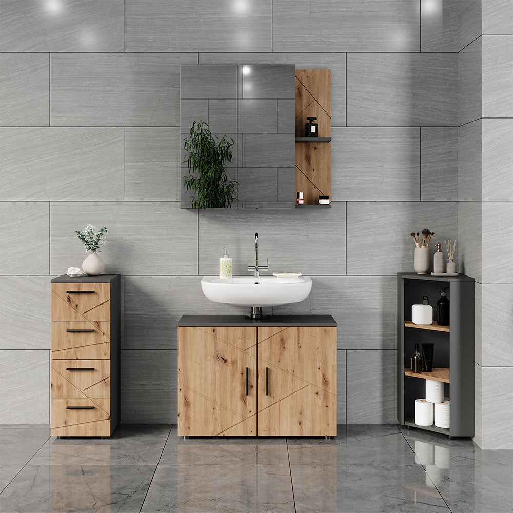 Vicco Mobiletto angolare Antracite/Artisan 33 x 81 cm 3 vani portaoggetti