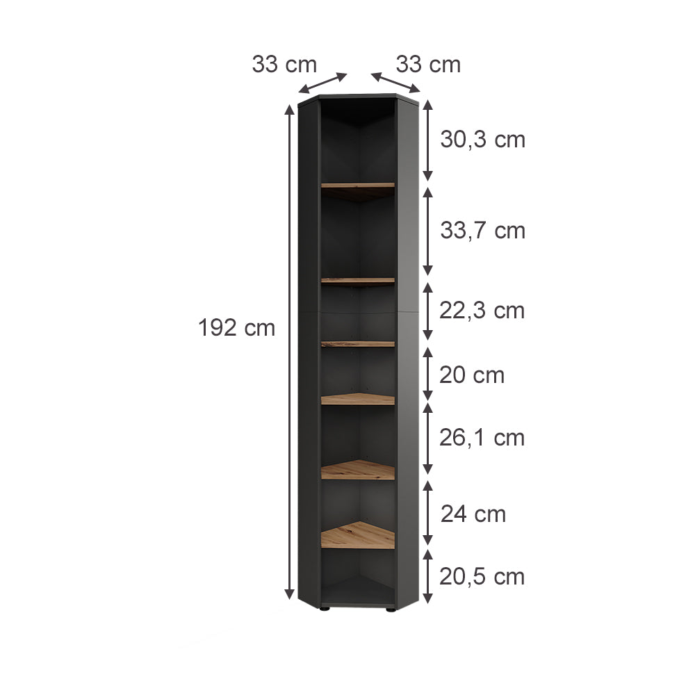 Vicco Mobile alto ad angolo Antracite/Artisan 33 x 192 cm 7 scomparti
