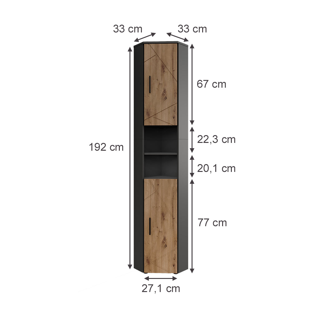 Vicco mobile alto Antracite/Artisan 33 x 192 cm con 2 ante