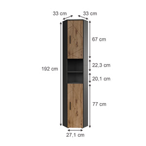 Vicco mobile alto Antracite/Artisan 33 x 192 cm con 2 ante