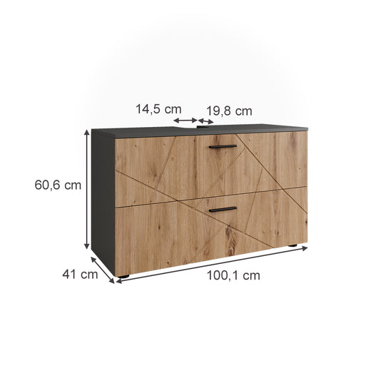 Vicco Mobiletto per lavabo Antracite/quercia dorata 100.1 x 60.6 cm con 2 cassetti