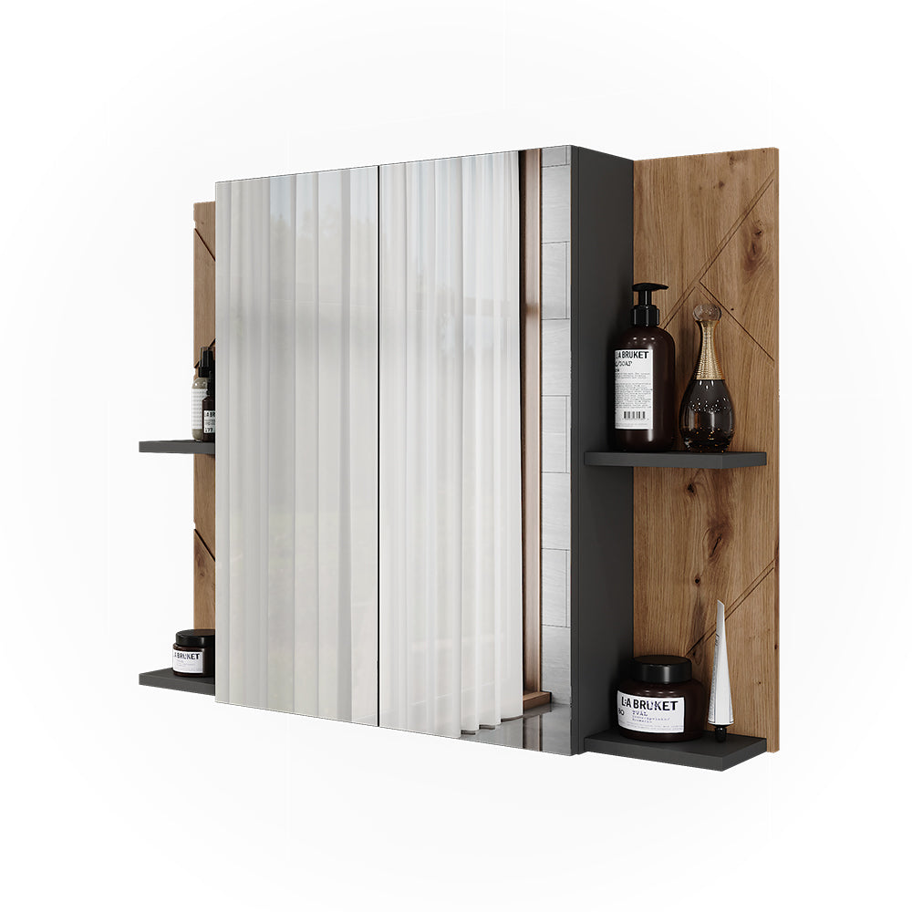 Vicco Armadio a specchio per il bagno Antracite/Artisan 100 x 75 cm con 2 porte