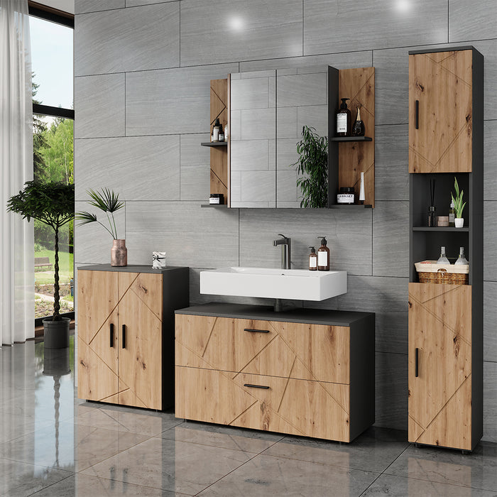 Vicco Armadio a specchio per il bagno Antracite/Artisan 100 x 75 cm con 2 porte