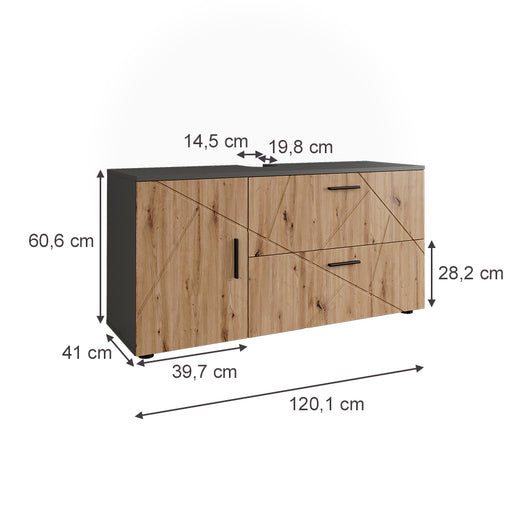 Vicco Mobiletto per lavabo Antracite/Artisan 120.1 x 60.6 cm con 2 cassetti e 1 anta