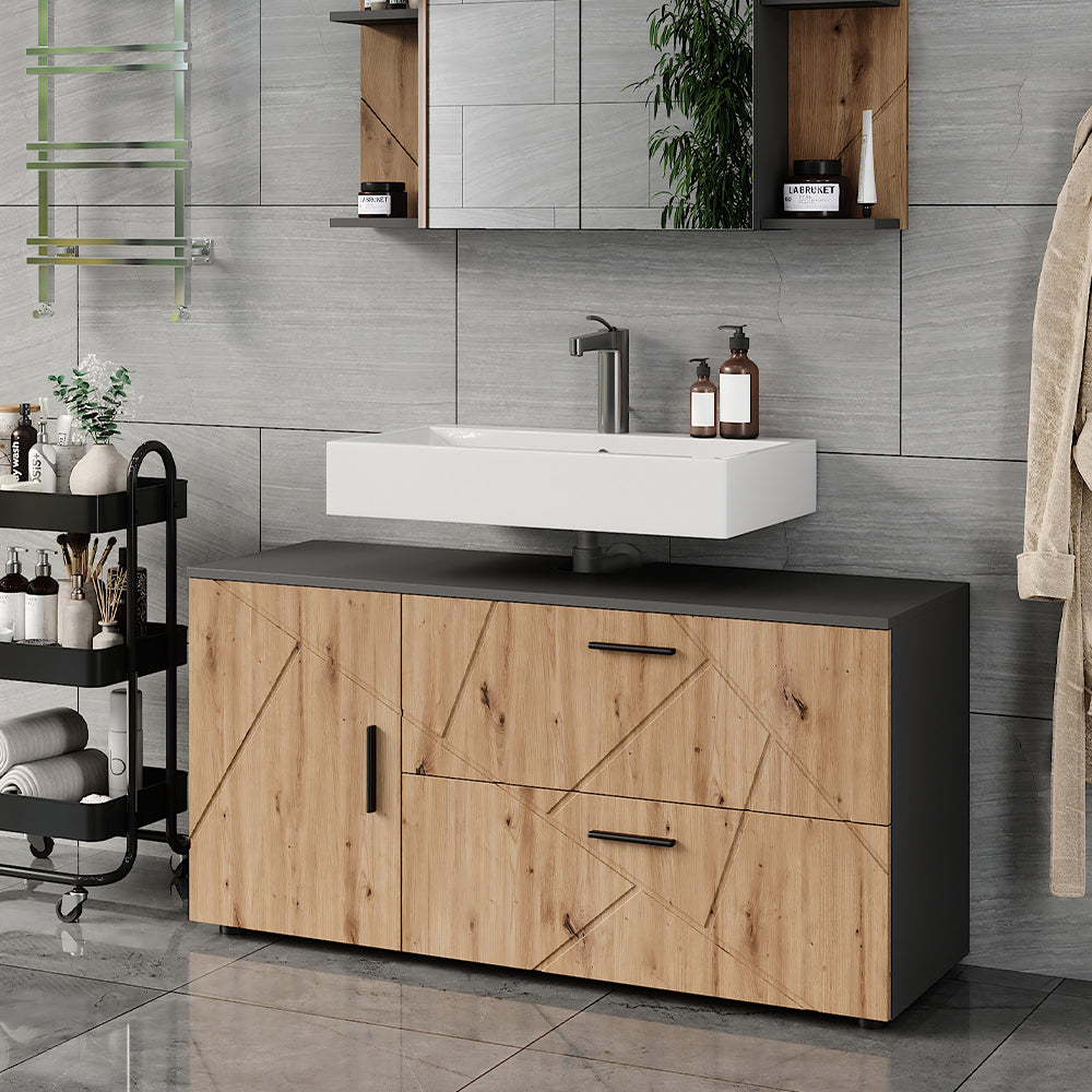 Vicco Mobiletto per lavabo Antracite/Artisan 120.1 x 60.6 cm con 2 cassetti e 1 anta