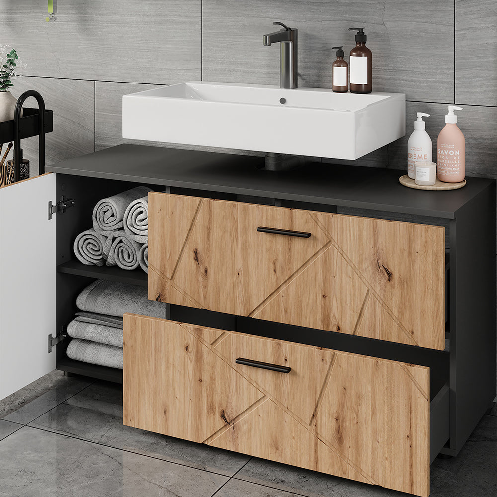 Vicco Mobiletto per lavabo Antracite/Artisan 120.1 x 60.6 cm con 2 cassetti e 1 anta