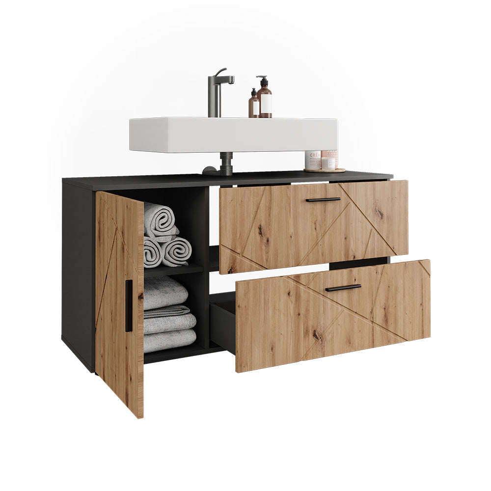 Vicco Mobiletto per lavabo Antracite/Artisan 120.1 x 60.6 cm con 2 cassetti e 1 anta