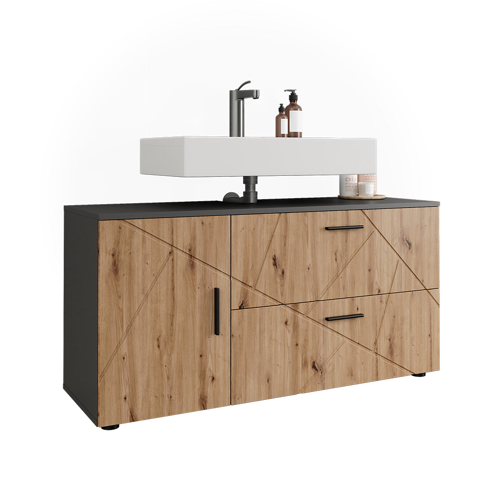 Vicco Mobiletto per lavabo Antracite/Artisan 120.1 x 60.6 cm con 2 cassetti e 1 anta
