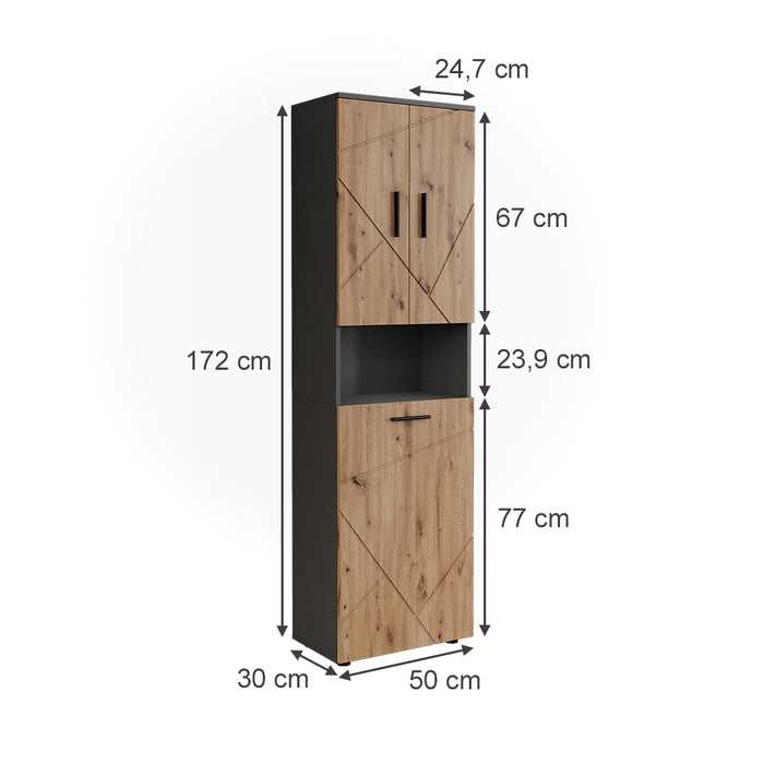 Vicco Mobili alti  Antracite/Artisan 50 x 172 cm con 3 porte