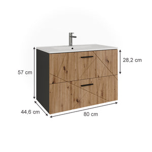 Vicco Mobiletto per lavabo Antracite/Artisan 80 x 57 cm Mobiletto per lavabo