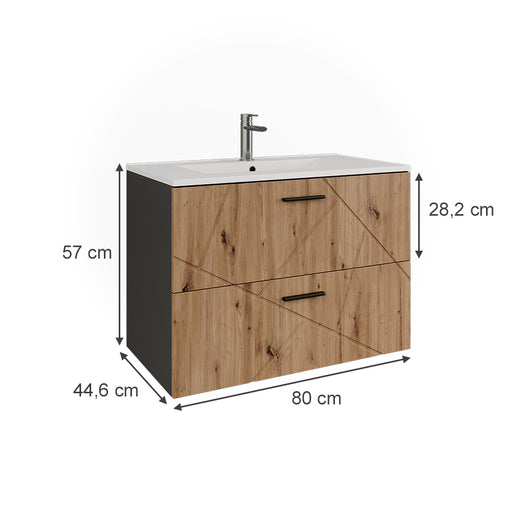 Vicco Mobiletto per lavabo Antracite/Artisan 80 x 57 cm Mobiletto per lavabo