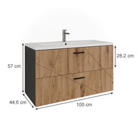 Vicco Mobiletto per lavabo Antracite/Artisan 100 x 57 cm con 2 cassetti