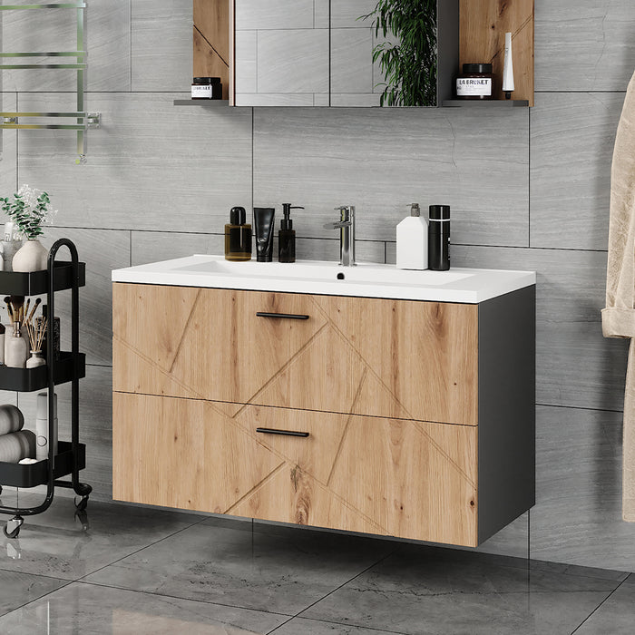 Vicco Mobiletto per lavabo Antracite/Artisan 100 x 57 cm con 2 cassetti