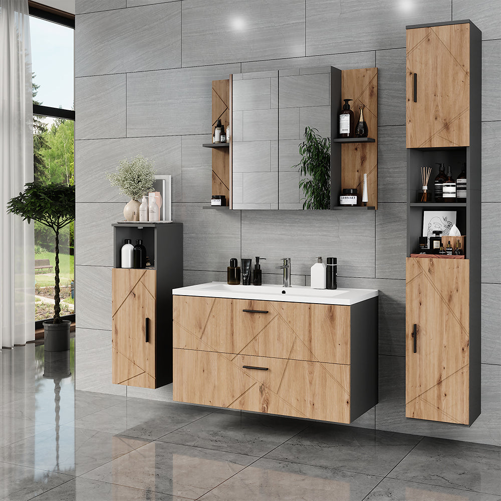 Vicco Mobiletto per lavabo Antracite/Artisan 100 x 57 cm con 2 cassetti