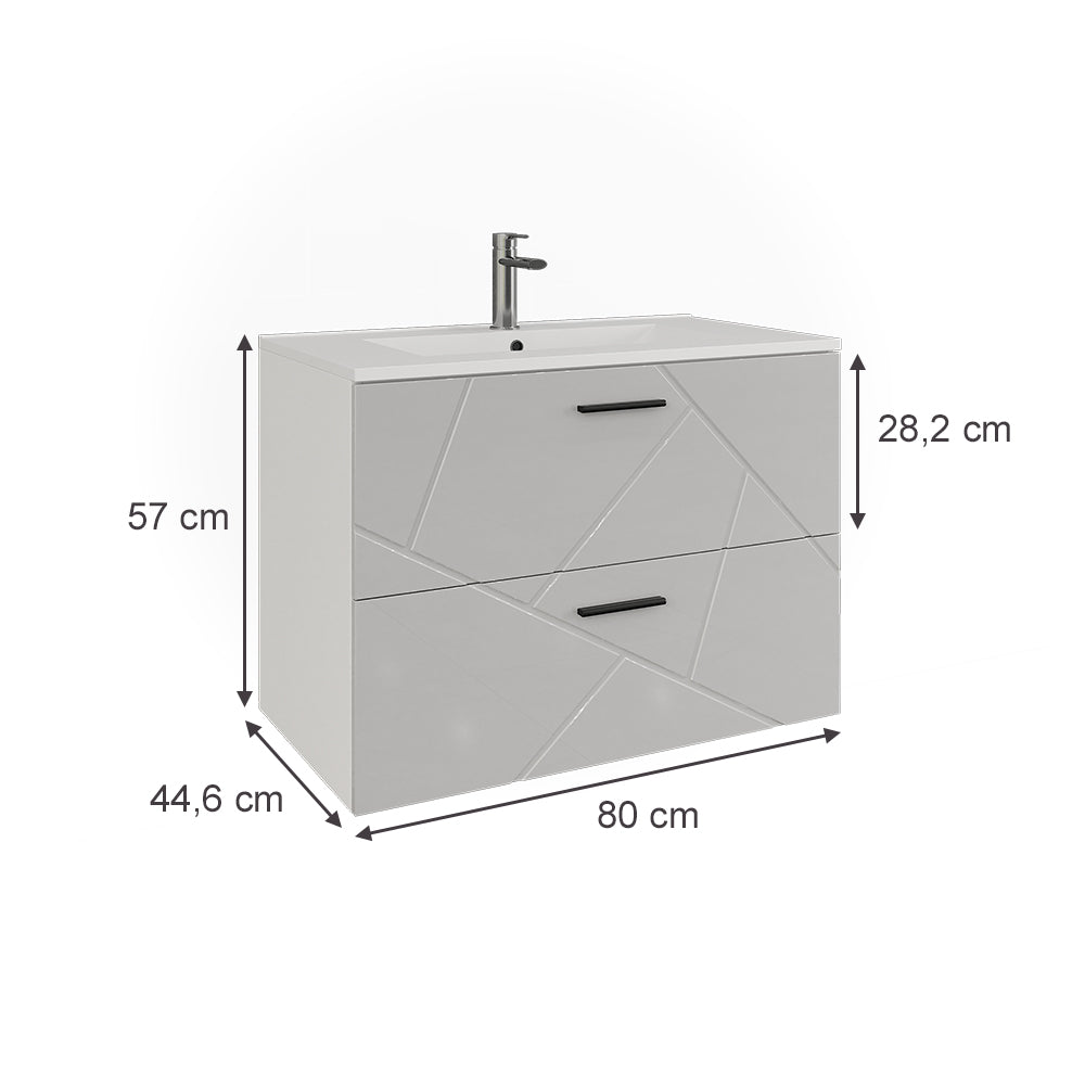 Vicco Mobiletto per lavabo Bianco/bianco lucido 80 x 57 cm con 2 cassetti