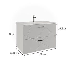 Vicco Mobiletto per lavabo Bianco/bianco lucido 80 x 57 cm con 2 cassetti