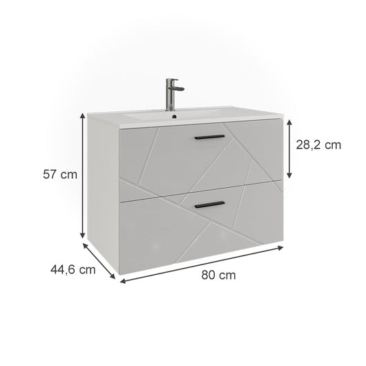 Vicco Mobiletto per lavabo Bianco/bianco lucido 80 x 57 cm con 2 cassetti