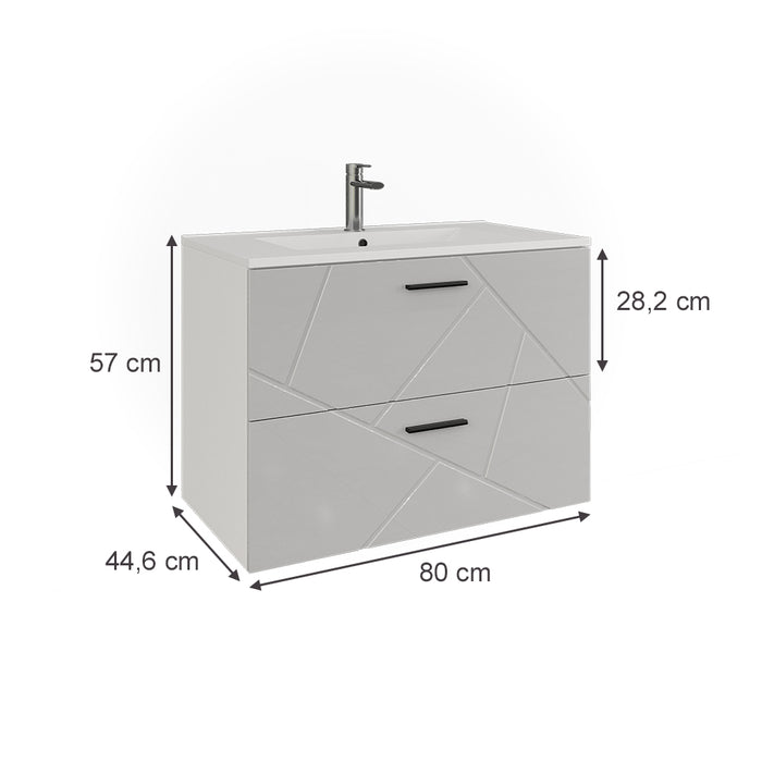 Vicco Mobiletto per lavabo Bianco/bianco lucido 80 x 57 cm con 2 cassetti