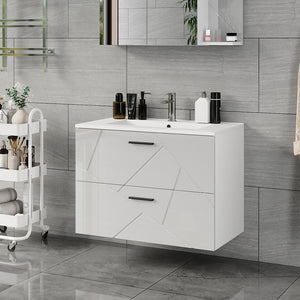 Vicco Mobiletto per lavabo Bianco/bianco lucido 80 x 57 cm con 2 cassetti