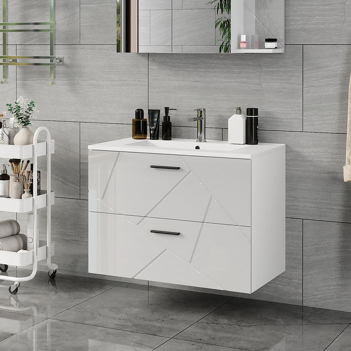 Vicco Mobiletto per lavabo Bianco/bianco lucido 80 x 57 cm con 2 cassetti
