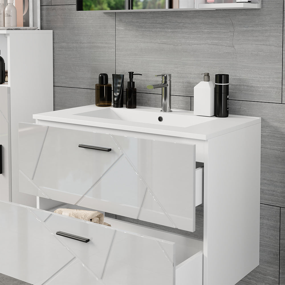 Vicco Mobiletto per lavabo Bianco/bianco lucido 80 x 57 cm con 2 cassetti
