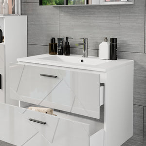 Vicco Mobiletto per lavabo Bianco/bianco lucido 80 x 57 cm con 2 cassetti