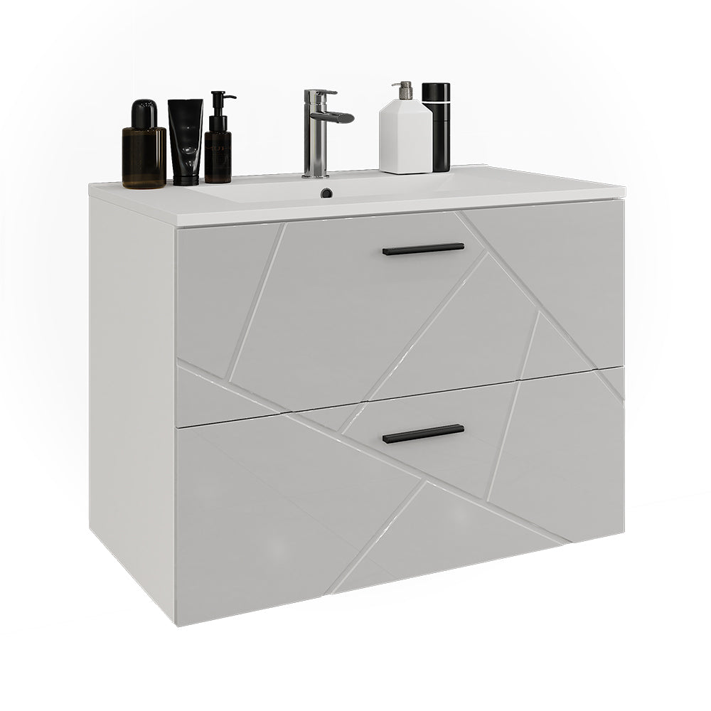 Vicco Mobiletto per lavabo Bianco/bianco lucido 80 x 57 cm con 2 cassetti