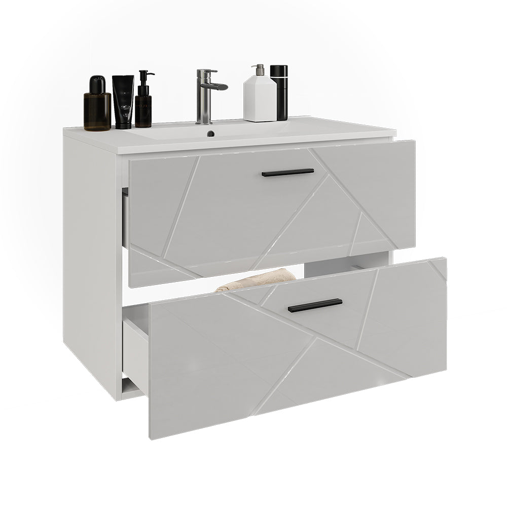 Vicco Mobiletto per lavabo Bianco/bianco lucido 80 x 57 cm con 2 cassetti