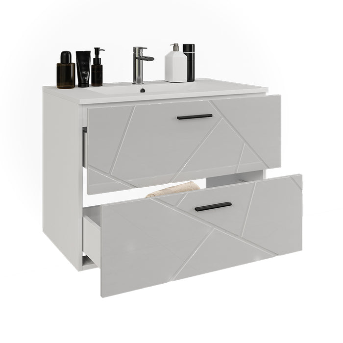 Vicco Mobiletto per lavabo Bianco/bianco lucido 80 x 57 cm con 2 cassetti
