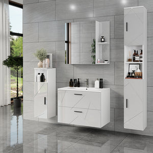 Vicco Mobiletto per lavabo Bianco/bianco lucido 80 x 57 cm con 2 cassetti