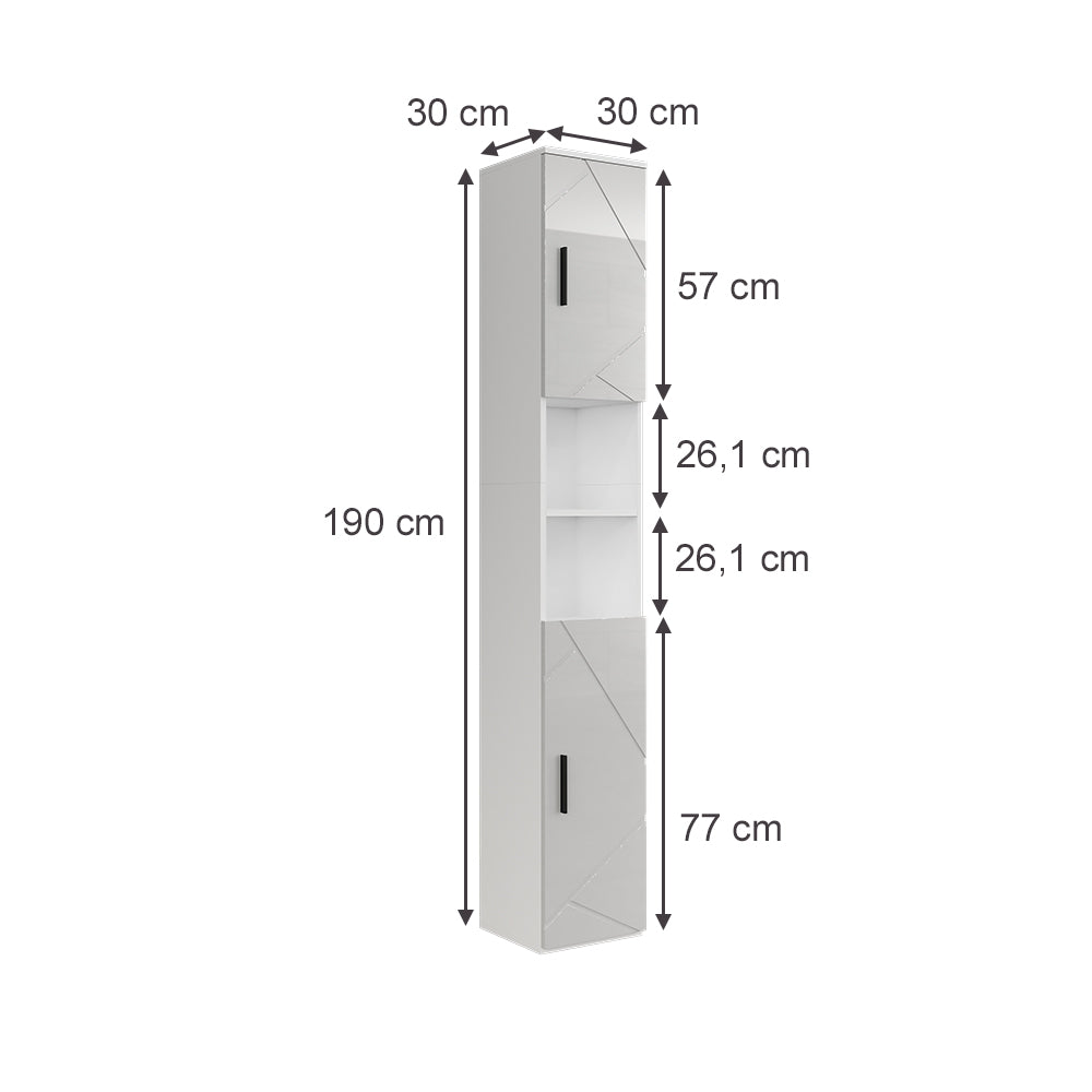 Vicco Mobile alto Bianco/bianco lucido 30 x 190 cm con 2 porte