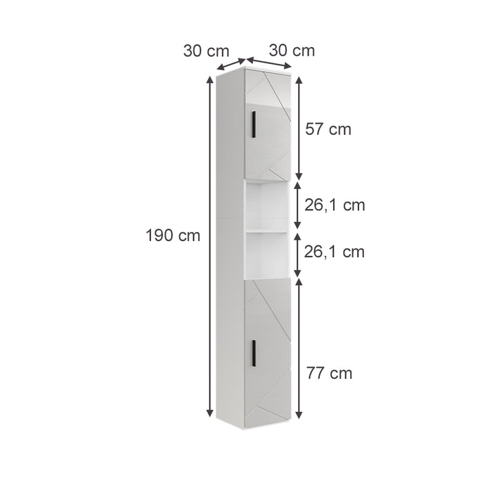 Vicco Mobile alto Bianco/bianco lucido 30 x 190 cm con 2 porte