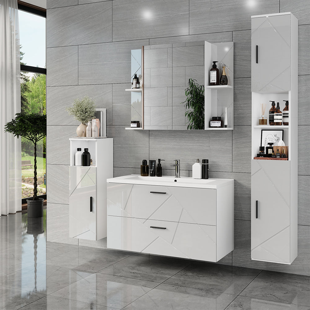 Vicco Mobile alto Bianco/bianco lucido 30 x 190 cm con 2 porte