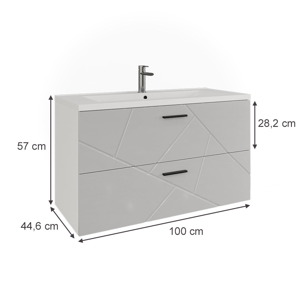 Vicco Mobiletto per lavabo Bianco/bianco lucido 100 x 57 cm con 2 cassetti