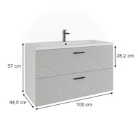 Vicco Mobiletto per lavabo Bianco/bianco lucido 100 x 57 cm con 2 cassetti
