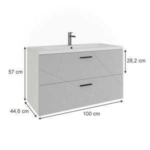 Vicco Mobiletto per lavabo Bianco/bianco lucido 100 x 57 cm con 2 cassetti