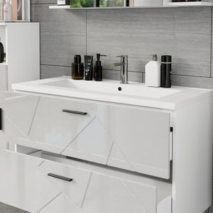 Vicco Mobiletto per lavabo Bianco/bianco lucido 100 x 57 cm con 2 cassetti