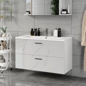 Vicco Mobiletto per lavabo Bianco/bianco lucido 100 x 57 cm con 2 cassetti