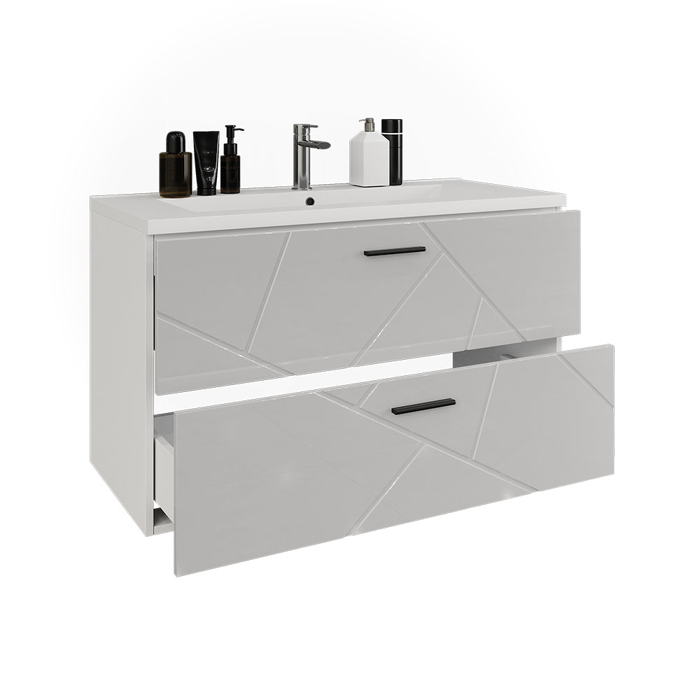Vicco Mobiletto per lavabo Bianco/bianco lucido 100 x 57 cm con 2 cassetti