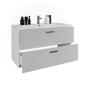 Vicco Mobiletto per lavabo Bianco/bianco lucido 100 x 57 cm con 2 cassetti